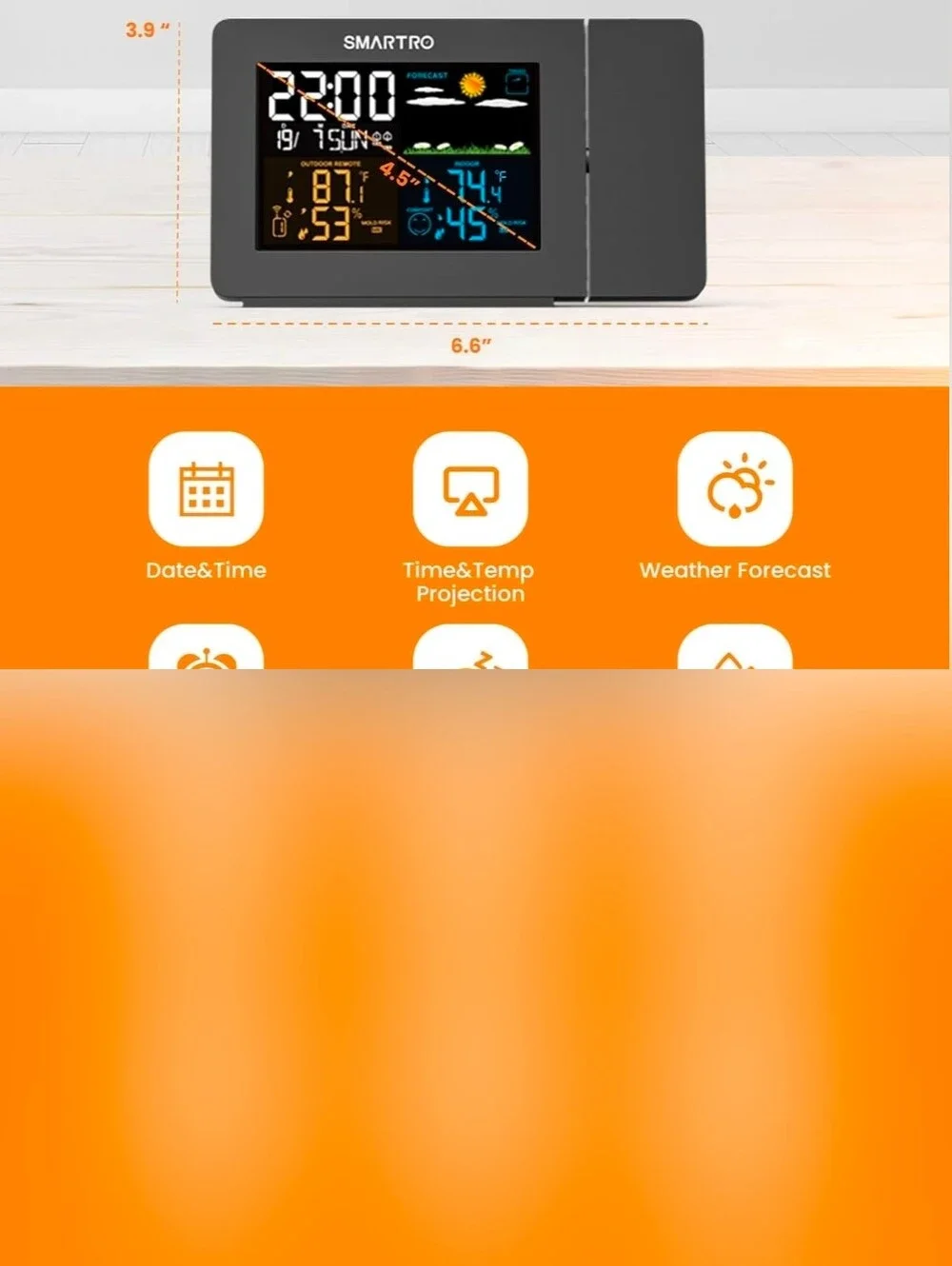 SMARTRO Projection Alarm Clock ~ Project Time & Weather on Ceiling or Wall